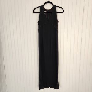 JESSICA MCCLINTOCK x GUNNE SAX Vintage Black Contrast V Neck Midi Dress 9/10